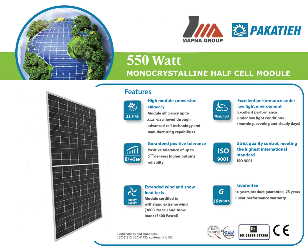 پنل خورشیدی مونو کریستال 550 وات